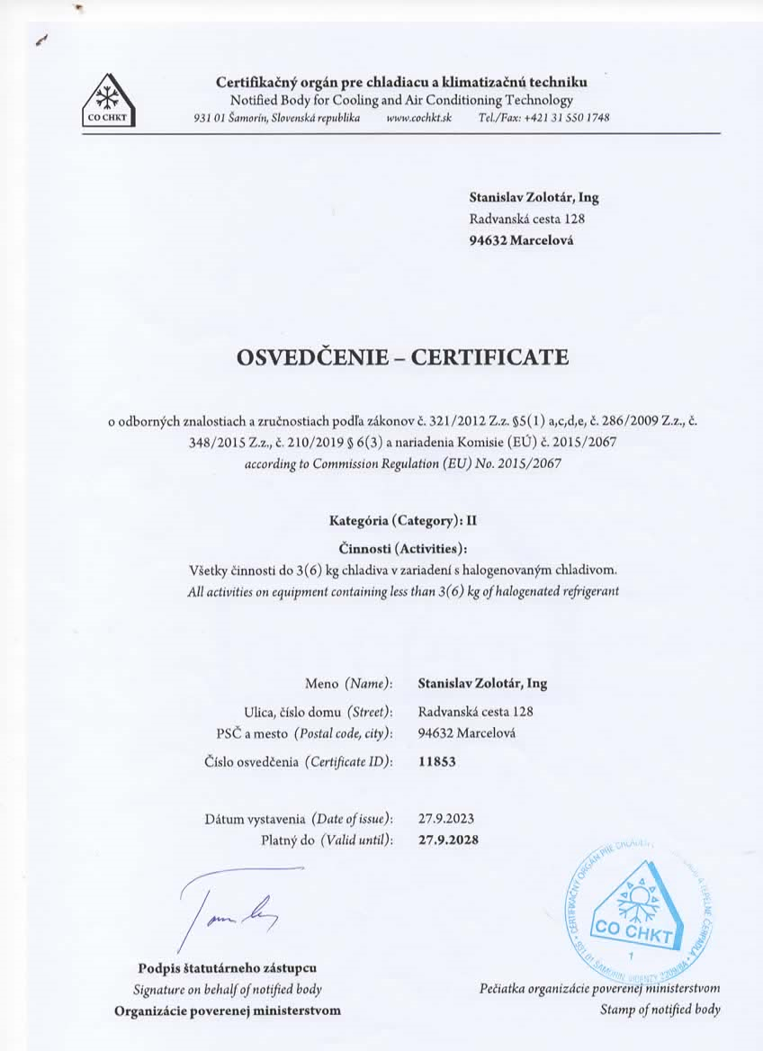 SZ CHKT Osvedčenie